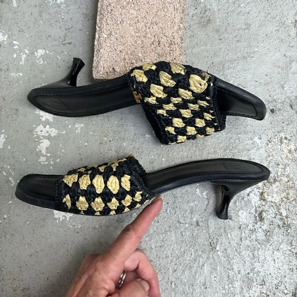 Tory Burch Straw kitten heel mules